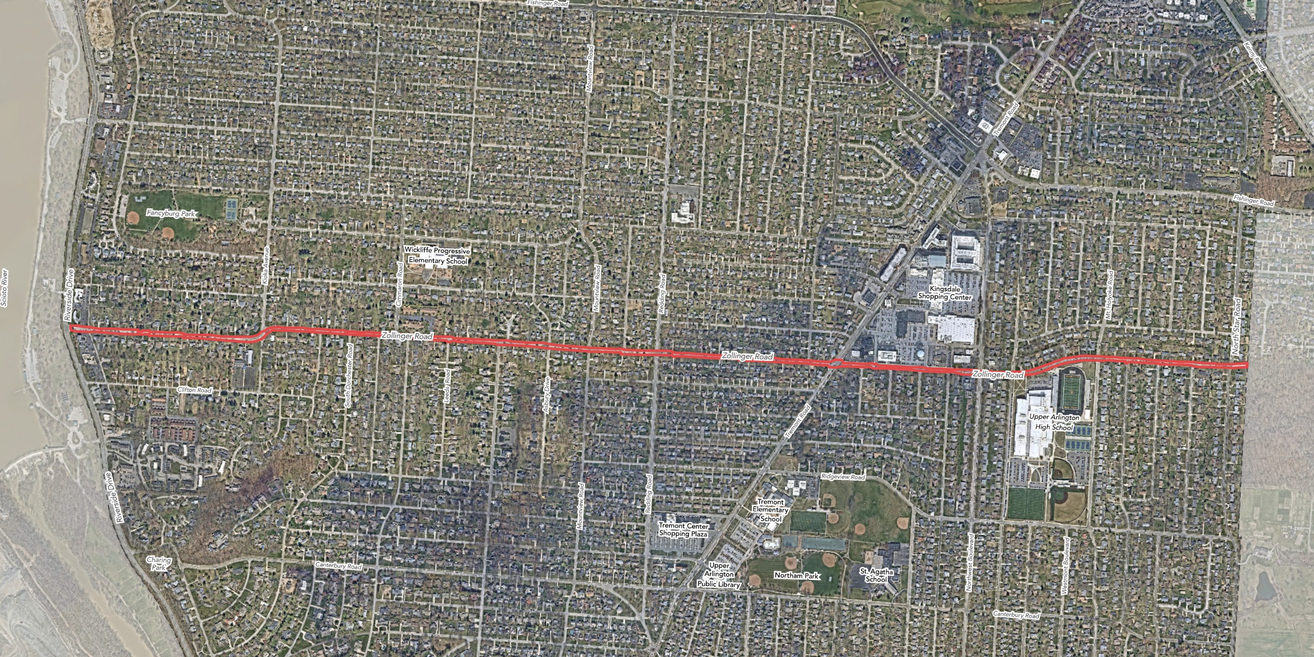 Map of Upper Arlington from N Star to Riverside